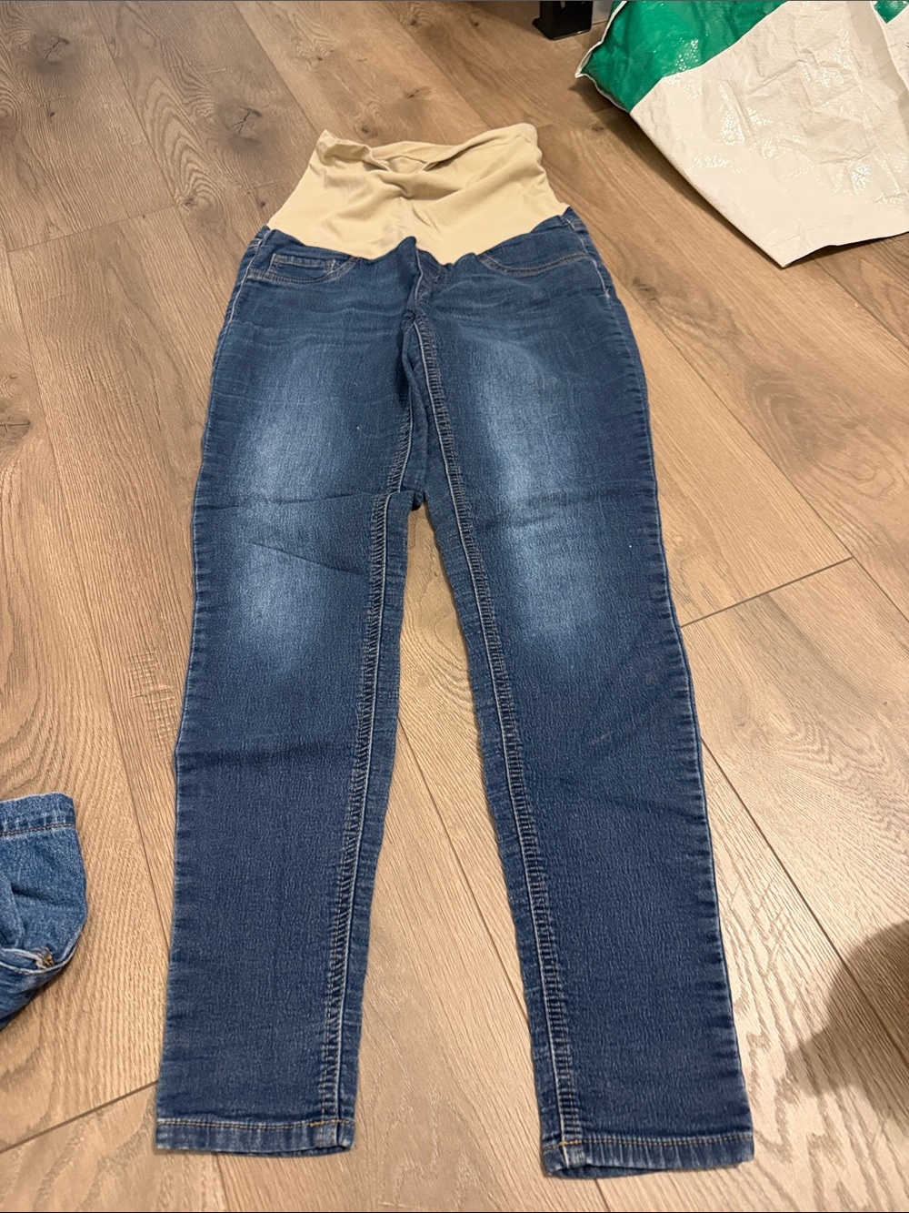 Indigo blue size small Maternity Stretch Denim Jeans with Beige Overband @@@@